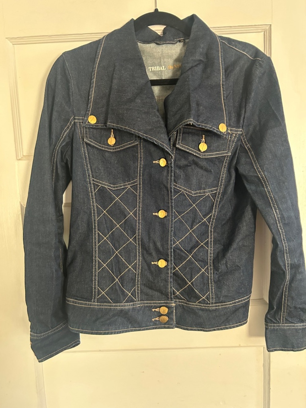 Dark Blue Denim Jacket with Gold Buttons